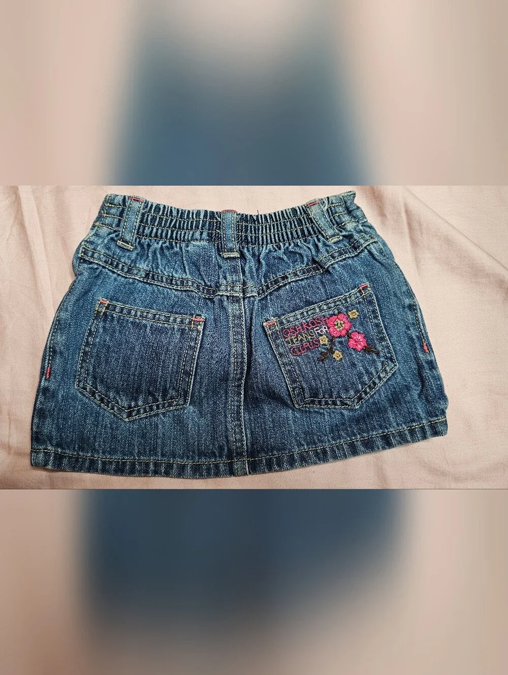 OshKosh B'gosh Vintage Denim Skirt with Pink Floral Embroidery 2T